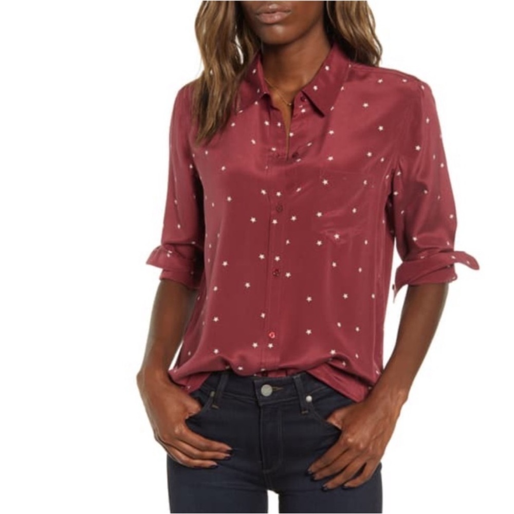Rails Kate Merlot Twinkle Button Up Silk Collared Long Sleeve Shirt Maroon Sz S